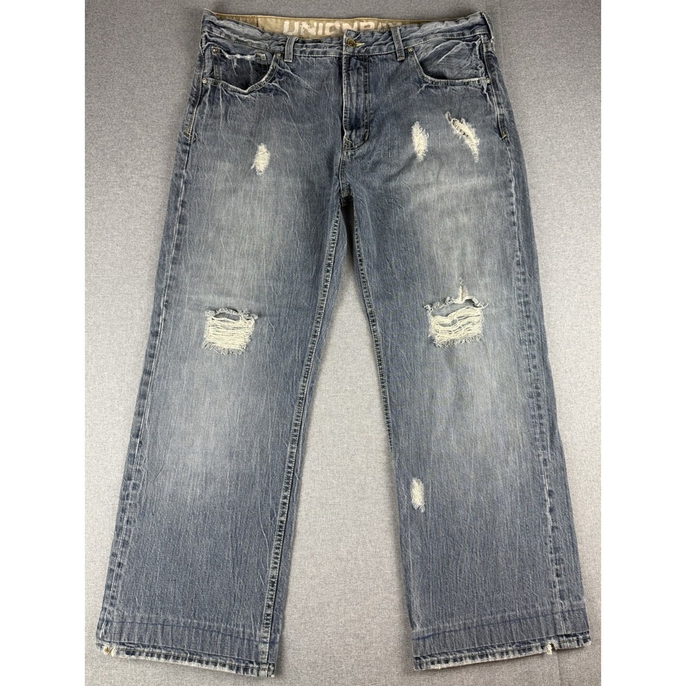 Unionbay Mens 38x30 Distressed Jeans Blue Straight Relaxed Y2K Grunge Skater